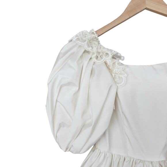 Vintage Victorian Puff Sleeve Tiered Lace Wedding Dress Sz XS - Picture 2 of 9